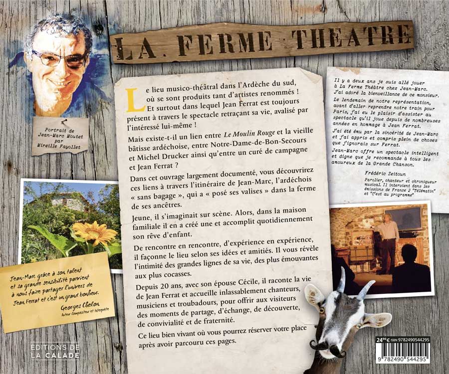 dernière de couverture de la ferme au theatre éditions de la calade Ardèche