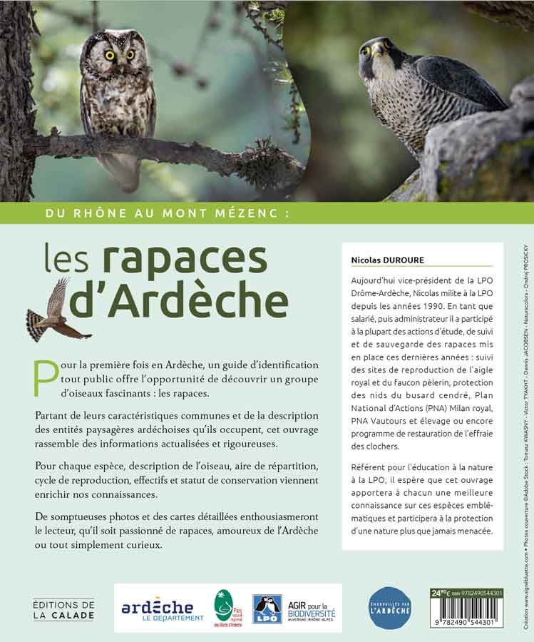 dernière de couverture des rapaces d'Ardèche éditions de la calade Ardèche